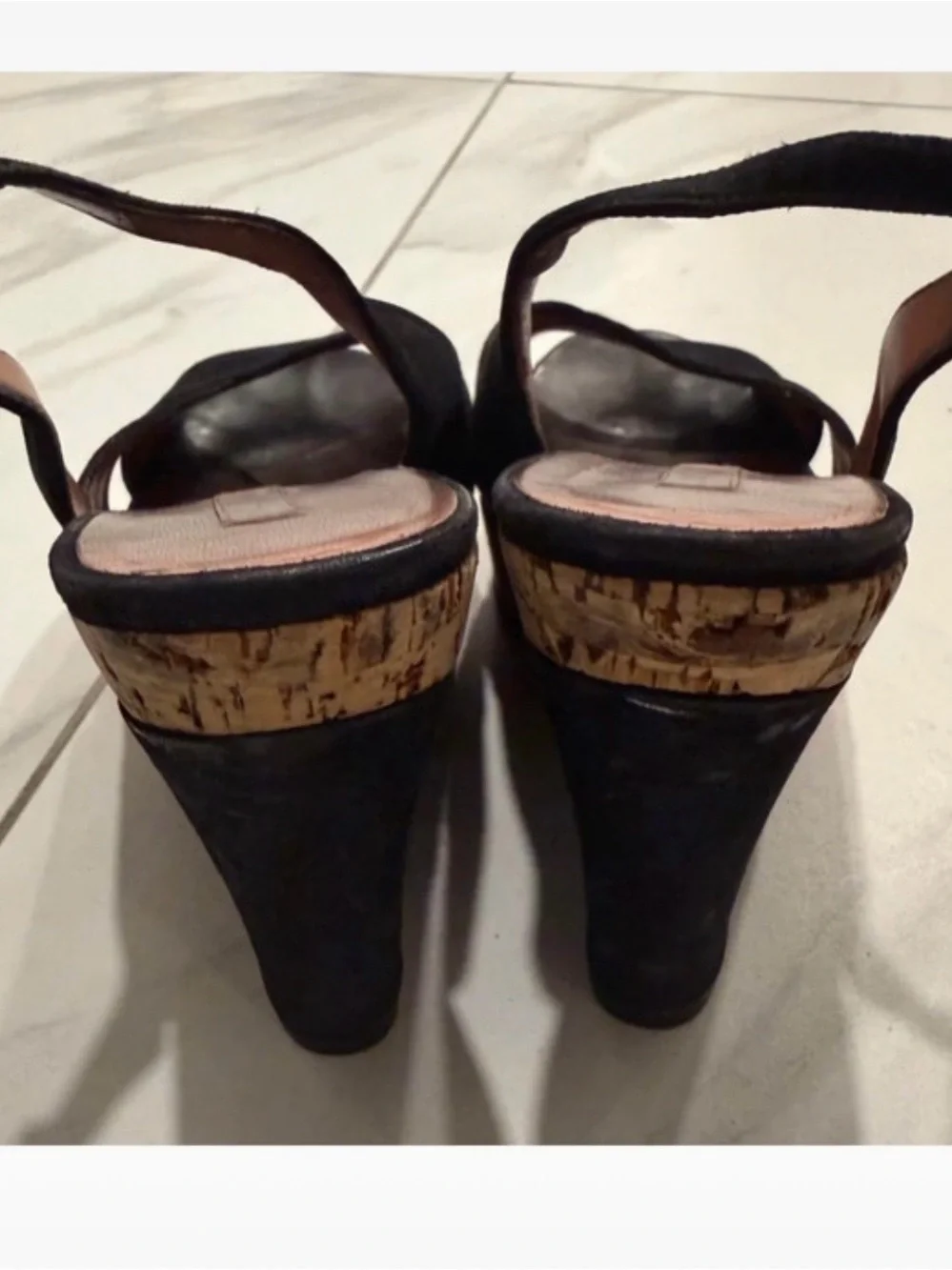 Alaia Black Cork Wedge Slingback Sandals